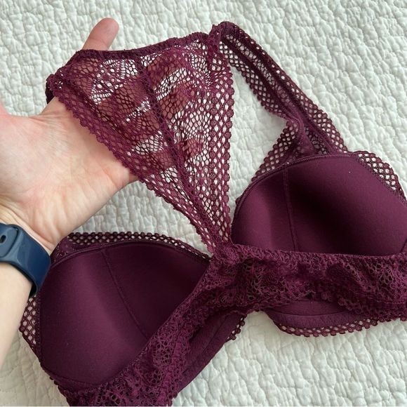 ✨ Victoria’s Secret Women’s Maroon Padded Lace Bralette Medium - Picture 5 of 5